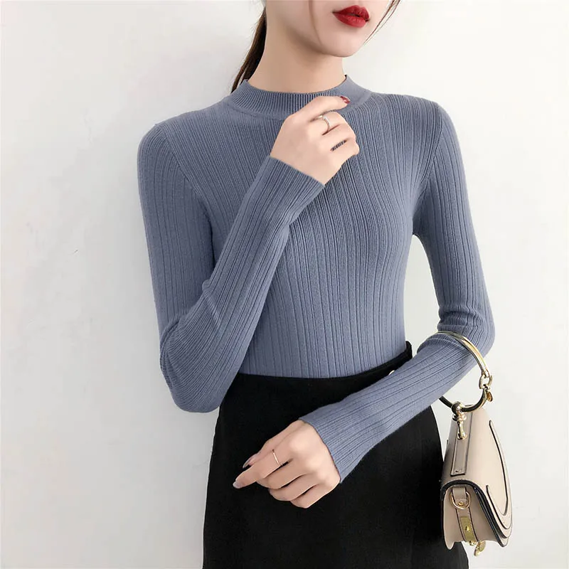 

Sweater Women 2019 Solid Basic Slim Casual Knitted Top Turtleneck Pullover Knitwear Winter Tops Sweaters Pull Femme Truien Dames