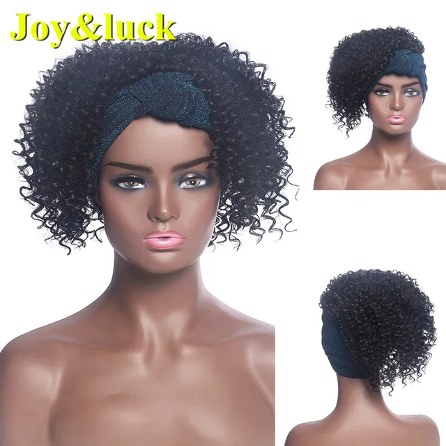 Headband Synthetic Wig Short Afro Kinky Curly Hair Wigs For Black Women Fluffy Curls Hairband African Turban Wrap Hair 37