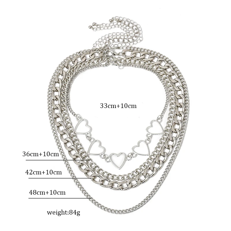 4pcs/Set Multi Layered Heart Chain Collar Choker Necklace for Women Punk Goth Aesthetic Cute Vintage Female Fashion Jewelry