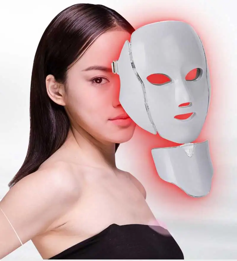 Светодиодный светильник для лица, 7 цветов, фотонный уход за кожей, омоложение, удаление морщин и акне, отбеливающий прибор для лица и шеи светодиодная маска маски для лица микротоки для лица маска светодиодная