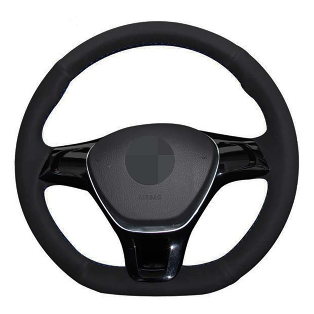 Car Steering Wheel Cover Black Genuine Leather Suede For Volkswagen VW