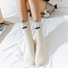Женские осенне-зимние теплые короткие носки, милые маленькие пушистые носки с мультяшным рисунком, женские коралловые бархатные средние дышащие хлопковые носки