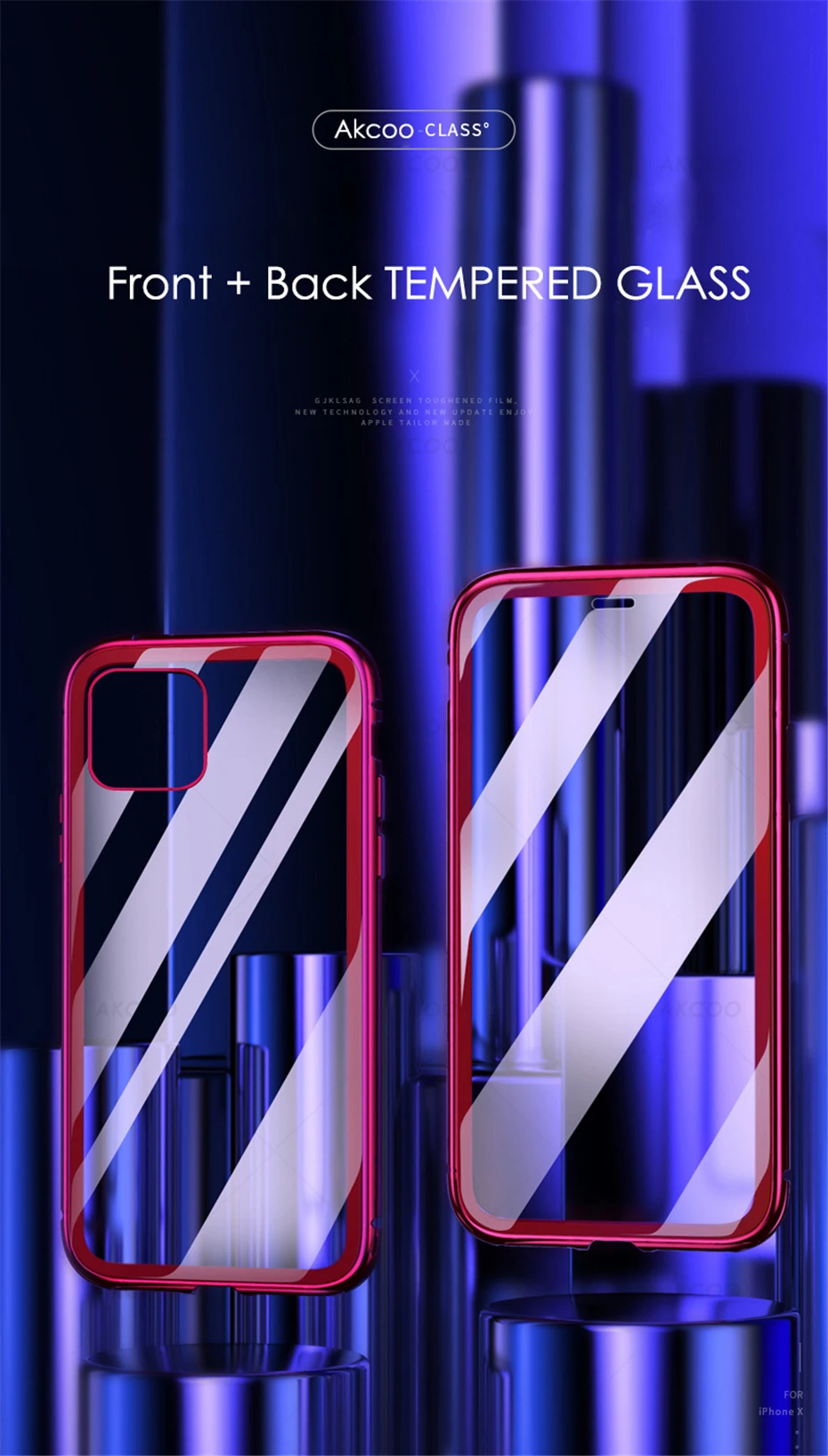 Akcoo Магнитный адсорбционный металлический чехол для телефона для iPhone 11 Pro Max переднее и заднее закаленное стекло для iPhone 6S 7 8 XR XS Max чехол