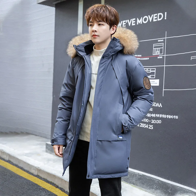 2022 New Winter Embroidery Thicken Long 90% Men's Down Jacket  Hooded Warm Parka Winter Male Jacket Real Fur Collar Winter Coat