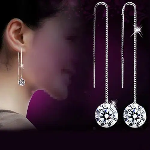 Women 925 sterling silver Earrings Chain Dangle Statements Jewelry Cubic Zirconia aretes de mujer серьги женск | Украшения и