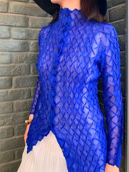

MIYAKE pleated new summer air conditioning sun proof and breathable ultra thin pleated cardigan shirt free shipping