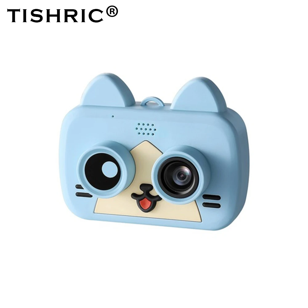 TISHRIC 1200W wifi детская мини-камера с милым котом, цифровая детская камера для детей, фото, селфи, 1080P с флеш-картой памяти - Цвет: Blue