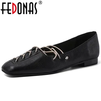 

FEDONAS Elegant Spring Summer Female Shallow Loafers Quality Genuine Leather Women Pumps Cross Tied Low Heels Casual Shoes Woman