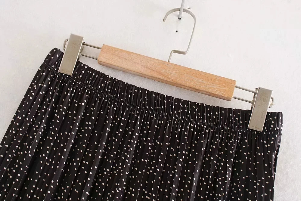 Summer vintage polka dot midi skirt women high waist skirt streetwear korean kawaii black pleated skirt faldas mujer moda