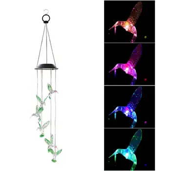 

Wind Chime Light Beautiful Hanging LED Solar Light Hummingbirds Wind Chime Light String Lamp Color Changing For Patio Yard Decor