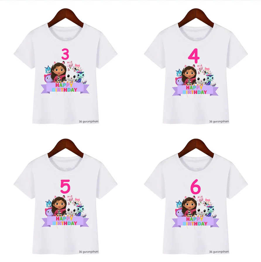 Kawaii meninas t-shirts gabbys boneca casa dos desenhos animados impressão  crianças camiseta para crianças aniversário roupa camisetas topos meninas  roupas por atacado - AliExpress