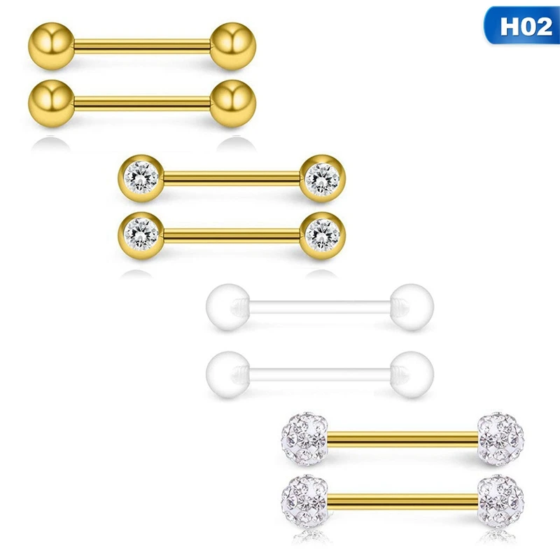 02 Gold Сексуальное кольцо в язык шары хирургическая сталь заводской пирсинг приндлежности для пирсинга языка кольца для сосков 8 шт./партия серебро черный розовое золото - Окраска металла: 02 Gold