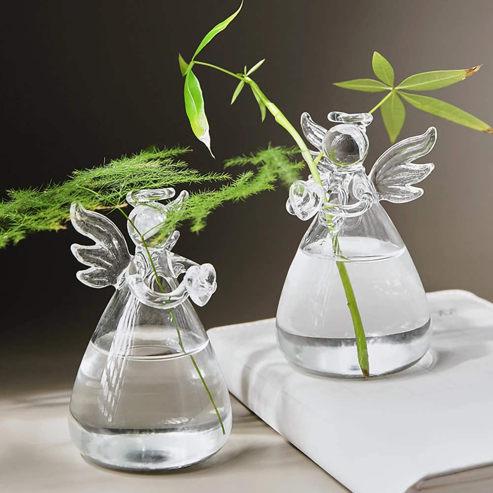 Flower Plant Hanging Clear Glass Vase Bottle Pot Wedding Garden Angel Decor 