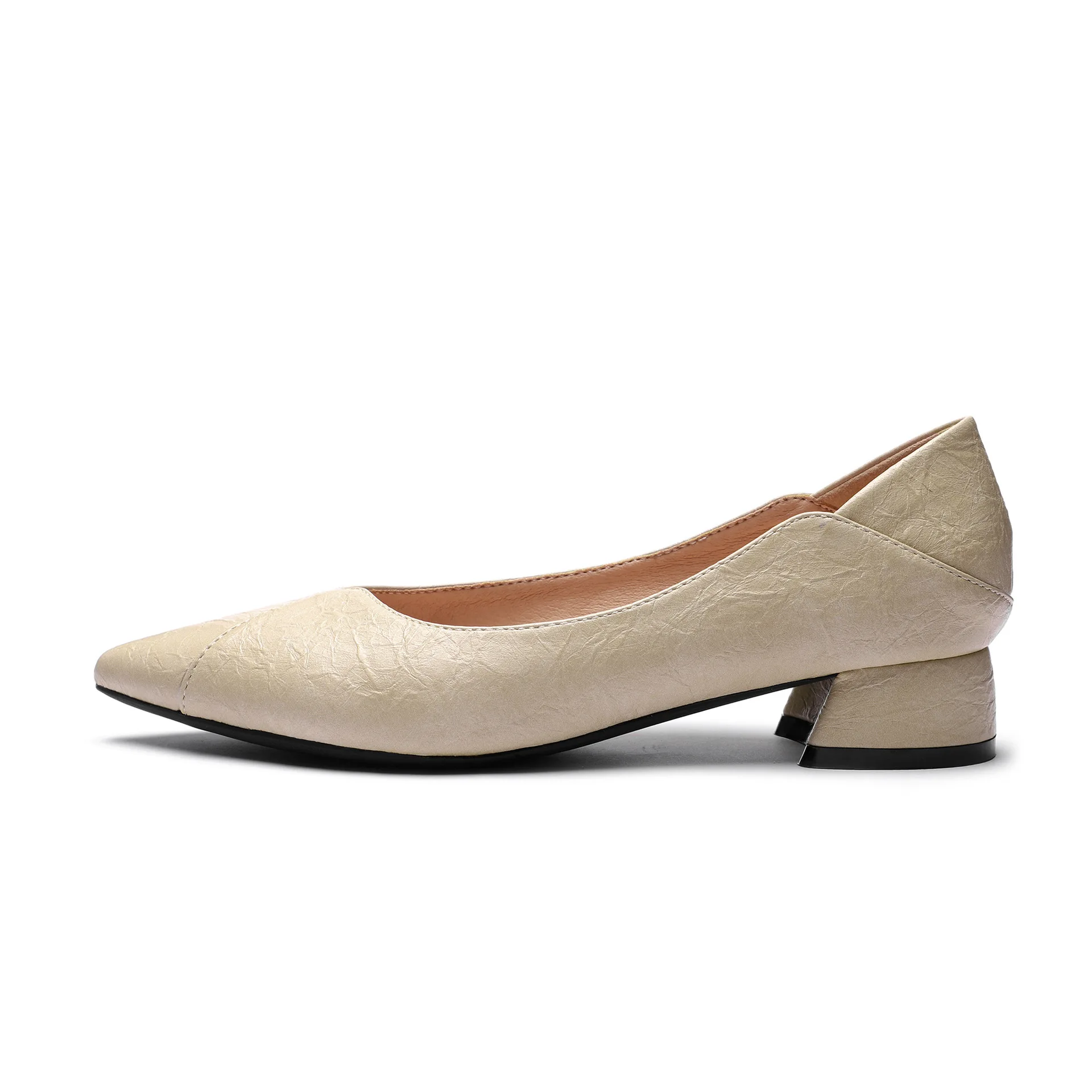 333-16 beige Новинка года; сезон весна-лето; женские туфли на низком квадратном каблуке 2,5 см; туфли-лодочки с острым носком; офисные женские однотонные свадебные босоножки без застежки - Цвет: 333-16 beige