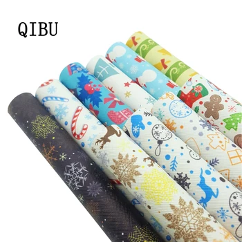

QIBU Faux Leather Sheets Christmas Printed PU Bow Fabric Cartoon Animal Printed Leather Fabric DIY Hairbow Bags Making Materials