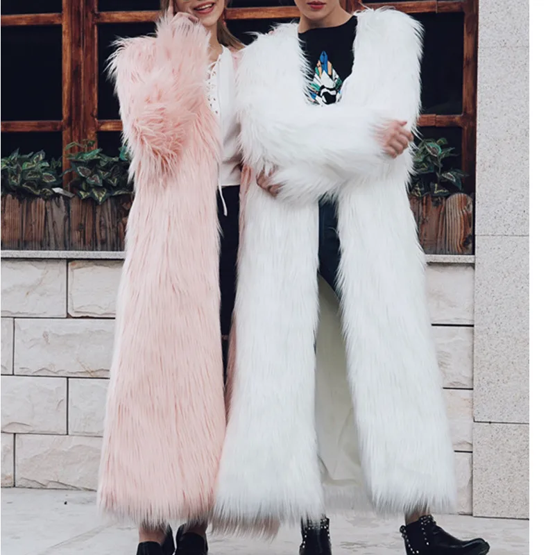 

5XL faux fur coat winter 2018 streetwear Fluffy women fake fur coat fashion korean plus size outwear long coats pink clothes