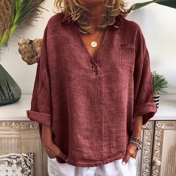 

Blouse 2019Top Plus Size Women Fashion Casual V-Neck Button Pocket Blouse Tops Plus Size Blouse
