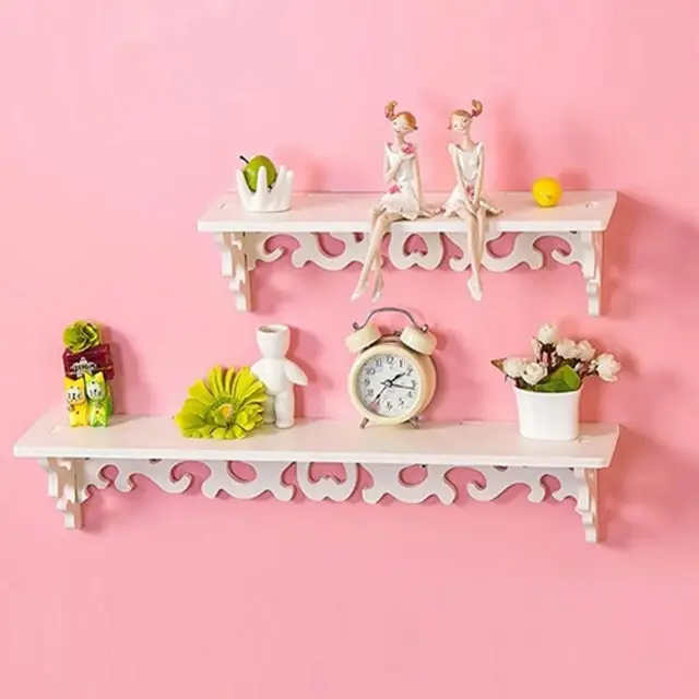 1 Pc Üreges Faragott Fa Polcfal Függő Állvány Polc Fehér Otthoni Szervező Dekoratív Polcok Tároló Tartó Dekoráció - Image 5