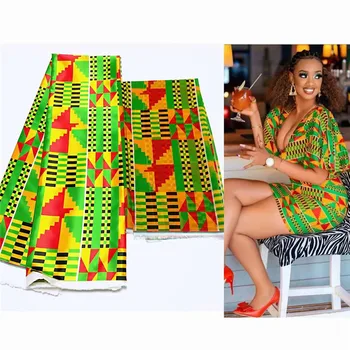 

Latest african wax pattern satin silk fabric for dress creative Digital print wax satin silk fabric 4+2 yards/lot XM082601