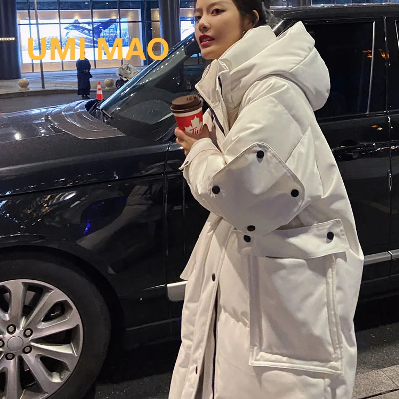 UMI MAO Korean Fashion Women's Mid-length Thick Down Padded Jacket 2022 Winter Tooling Paddeds Over-the-knee Quilted Coat Y2K | Женская
