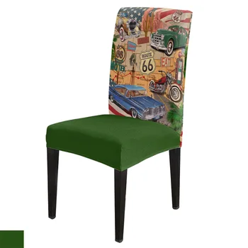 

6/8piece Retro Route 66 Poster Print Chair Cover Dining Elastic Chair Covers Spandex Stretch Elastic Anti-dirty Removable