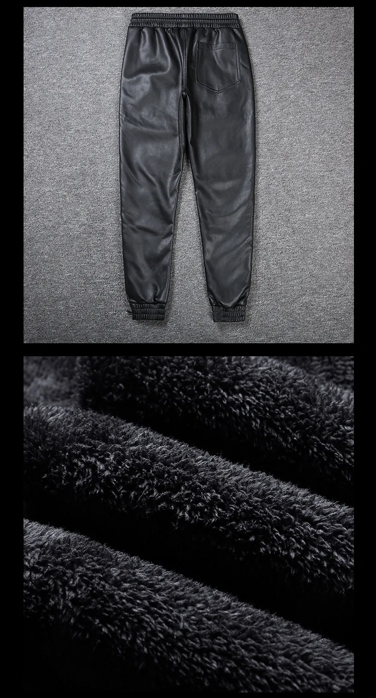 Зима осень мужские теплые флисовые мото брюки на молнии обтягивающие черные байкерские облегающие брюки из искусственной кожи плюс бархатные плотные узкие брюки