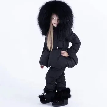

2019 Infant Real fur Hooded Winter Jacket Infant jackets Jumpsuit+Coat Snow Suit Girl Solid Down Jacket Snow Wear Outerwear