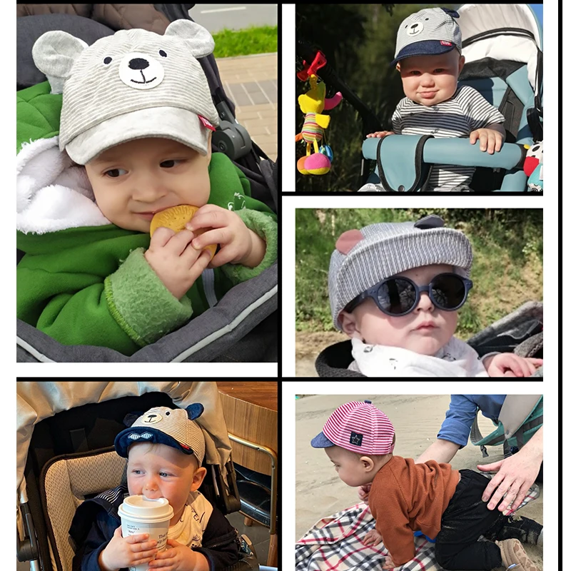 Cartoon Bear Baby Hat Cap Summer Spring Adjustable Baseball Cap Cute Striped Cotton Kids Sun Hat Baby Boy Girl Hats With Ears baseball cap,baby hat,kids caps