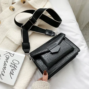 

2020 Fashion Mini Women Crossbody Bag Wide Strap Leather Shoulder Messenger Bag Simple Small Lady Retro Handbags and Purses