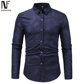 

India Style Male Shirts Fashion Paisley Printed Blouse Long Sleeve Man Tops Turn-down Loose Fit Europe Size Clothes Autumn Wear