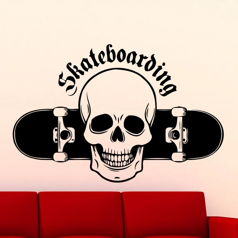 Roller Skating Skate Sticker Skateboard Skull Sports Decal Kids Room Posters Vinyl Pegatina Decor Mural Wall Decals Sticker