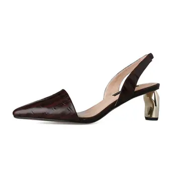 

Genuine Leather Women Summer Sandals for Women High Heels Pointed Toe Back Strap Party Shoes Female