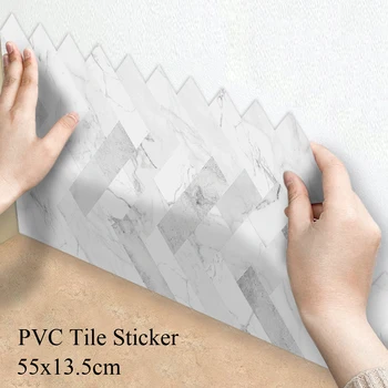 

14Pcs/1 ㎡ White Herringbone Marble Kitchen Tile Stickers Bathroom Self-adhesive Wall Floor Decor Home DIY Tile Sticker