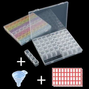 

56/28 Cells Plastic Storage Box Sets for Diamond Painting Embroidery Accessories Tools Container Box Holder with Stickers Funnel