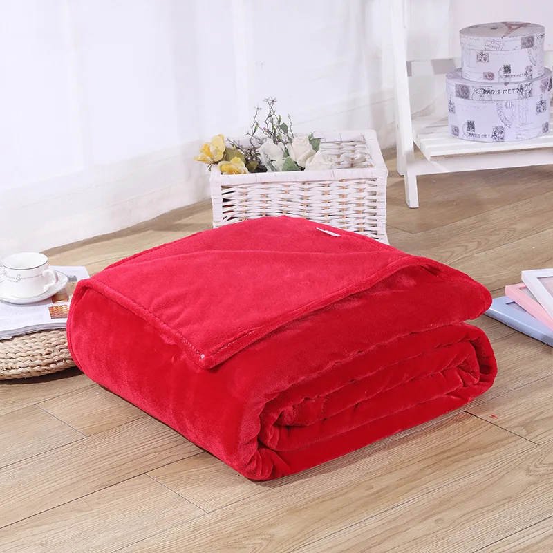 Кондиционер одеяло сплошной цвет коралловый флис одеяло для кровати шерпа одеяло s и броски - Цвет: Red