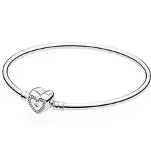 Подлинный 925 пробы серебряный браслет с кристаллами и сердечками, браслет-цепочка в форме змеи, подходит для женщин, модное ювелирное изделие с бусинами