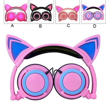 

Headset Foldable Cat Ear LED Lights Headphone Earphone headset For iPad PC Laptop Computer For iPhone Android Mobile Phone