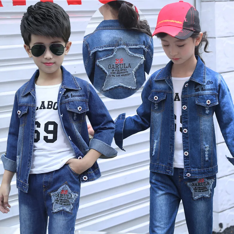 

Childrenswear 2019 New Style Children Denim Suit BOY'S Spring And Autumn Denim Suit Big Boy Casual Two-Piece Set