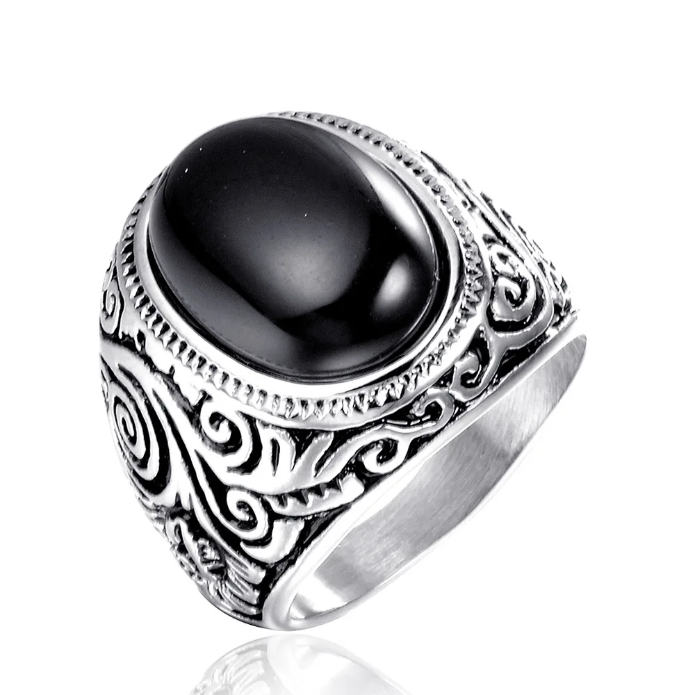 Новинка 2 цвета кольцо из нержавеющей стали с синим и черным камнем для мужчин