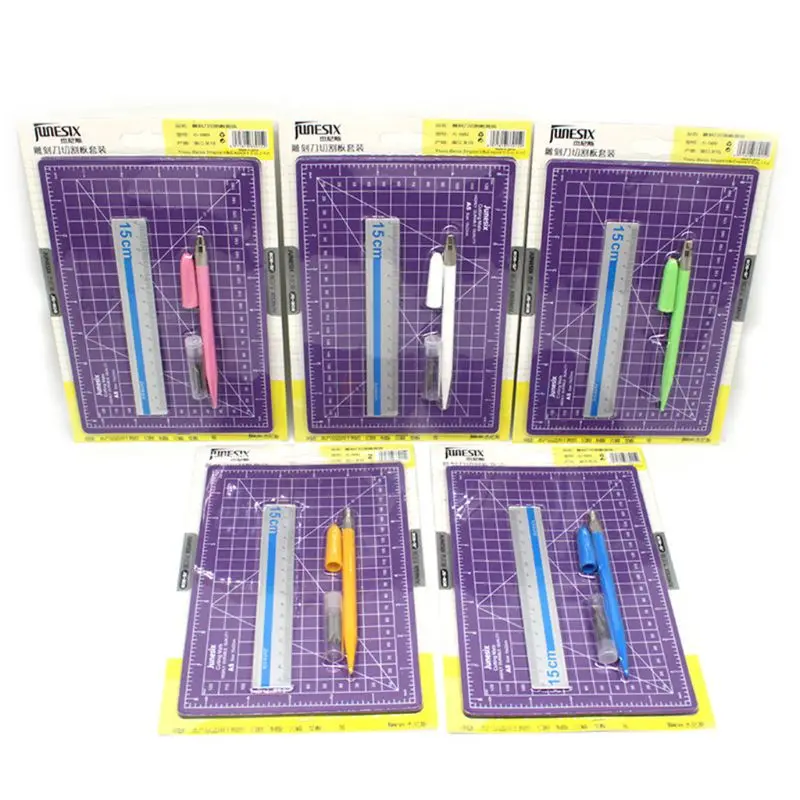 Ручка для ручного счета, А5, набор для резки, гравировка, ручка, нож, Алюминиевая линейка, самовосhealing вающаяся резка, роторный коврик, набор из трех предметов - Цвет: Фиолетовый