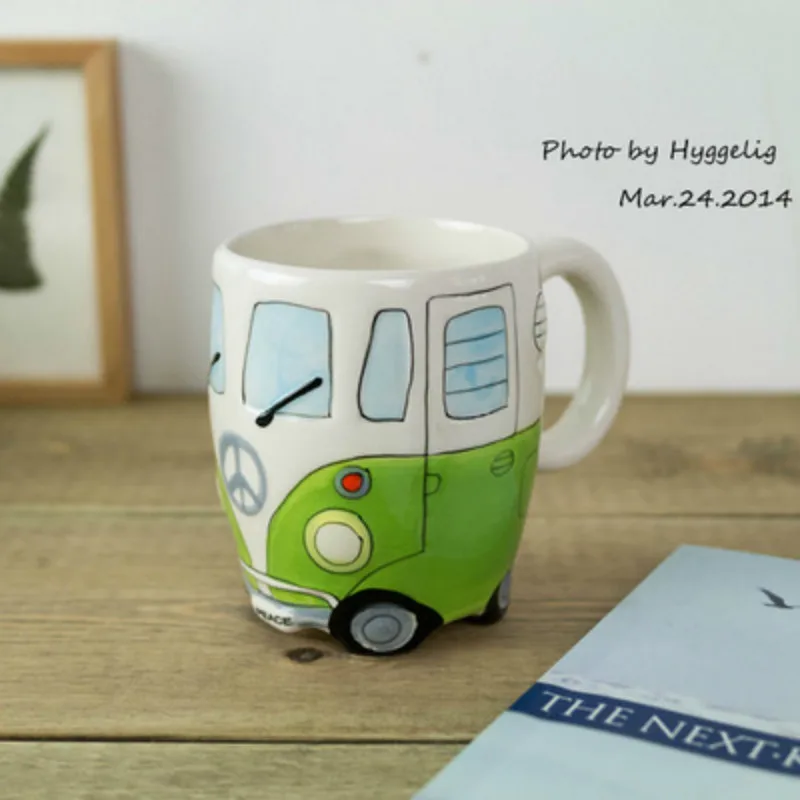 Мультфильм двухэтажный кружки в форме автобуса ручная роспись ретро Керамика чашка для кофе, молока Чай кружка для питья новаторские