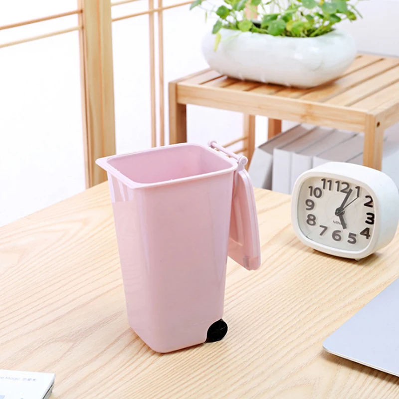 

Creative Clamshell Design Mini Trash Can Multifunction Plastic Children Wheelie Pen Holder Home Office Organization Supplies
