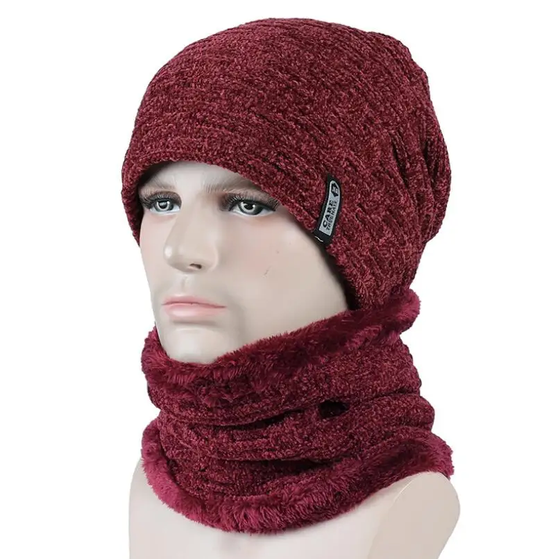 M223 Red wine YGYEEG теплая зимняя шапка, вязаная шапка, шарф, шапка, зимние шапки для мужчин, вязаная шапка для мужчин, вязаная шапка, утолщенная шапка Skullies Beanies - Цвет: M223 Red wine