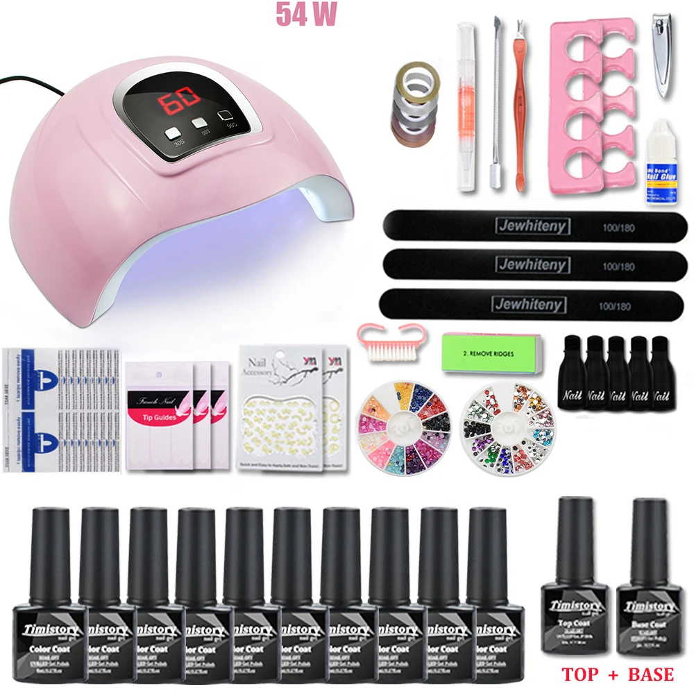 Conjunto de Unhas Secador com 10 Luz Unha Polonês Conjunto 20 Cor Gel Arte Broca Elétrica 120w - 54w uv Led 14 Conjunto de unhas 120w 54w uv led