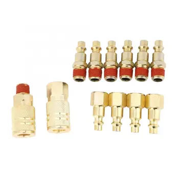 

12 Pcs Quick Coupler Pneumatic Brass Plated Iron Quick Fitting Connector NPT 1/4in