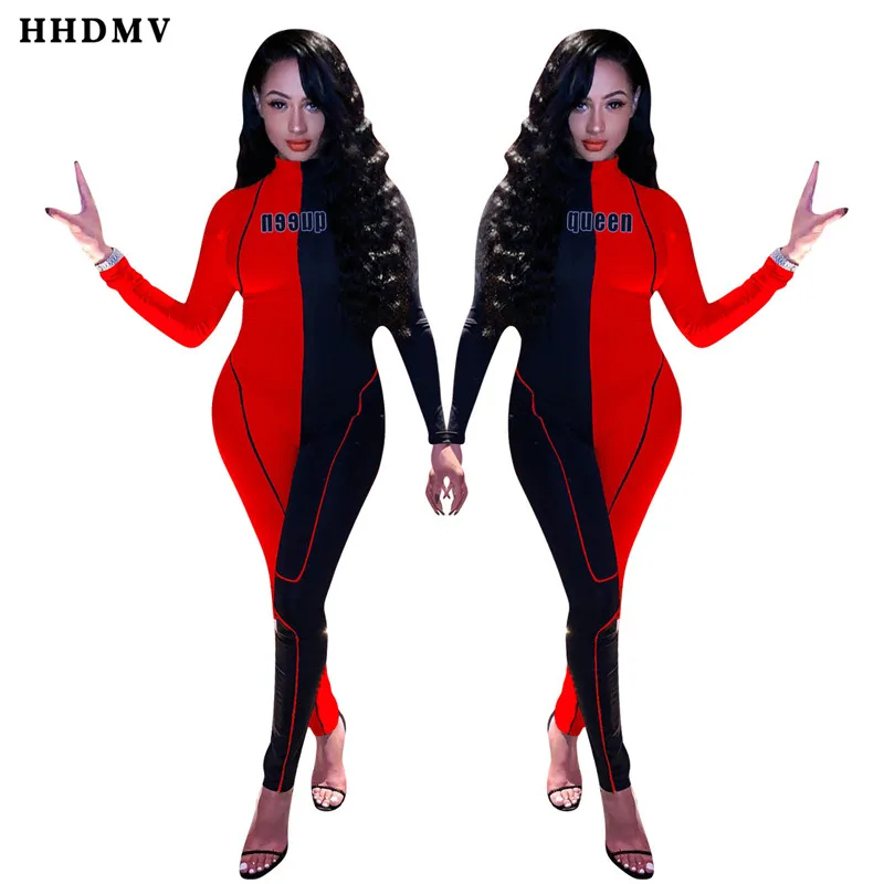 HHDMV YD8128 сексуальный плотный Локомотив стиль комбинезоны с длинным рукавом Высокий воротник молния буквы строчка цвет комбинезоны длинные брюки