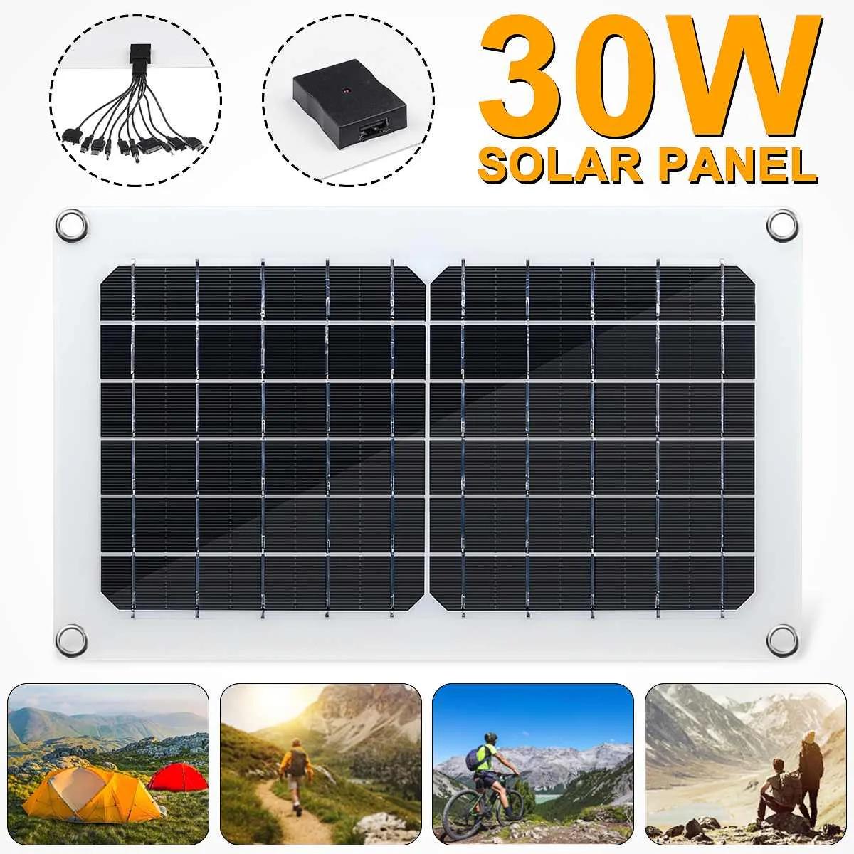 Солнечная панель 30 Вт 5 В солнечная ячейка USB монокристаллическое 2A солнечное зарядное устройство Выход Открытый Кемпинг работает с одним до десяти кабель для передачи данных