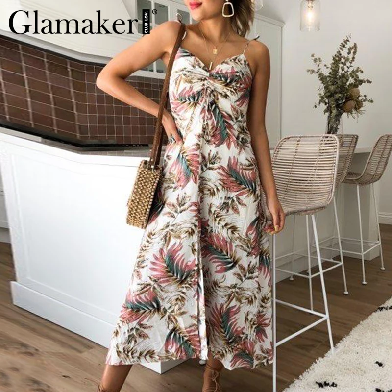 Женское длинное платье с цветочным принтом Glamaker винтажное плиссированное