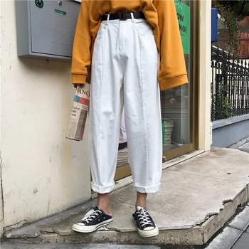 

SHIJIA Casual Loose Denim Pants Women Trousers Female Wide-legged Jeans 2019 Autumn Winter High Waist Button Zipper Long Pants