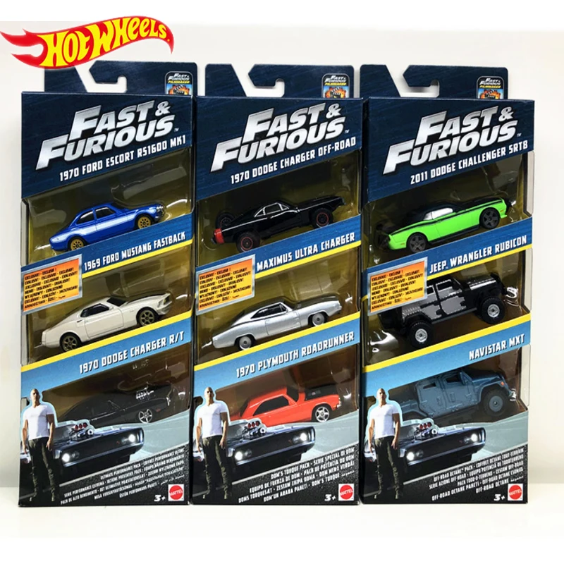 3 pack sets Оригинальные горячие колеса Форсаж серии 3 автомобилей Dodge зарядное устройство льготный пакет детские игрушки подарок на день рождения для мальчика FCG01 - Цвет: 3 pack sets
